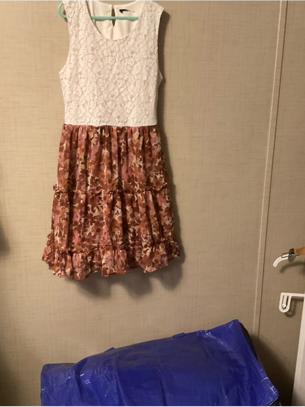 Girls White Lace Bodice Dress with Pink Floral Tiered Skirt